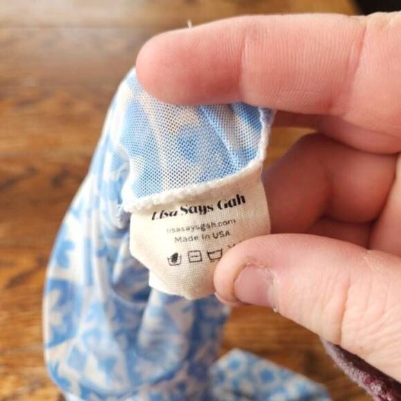 lisa says gah x kjp blue mesh flower checkered top sz Small - Picture 4 of 6